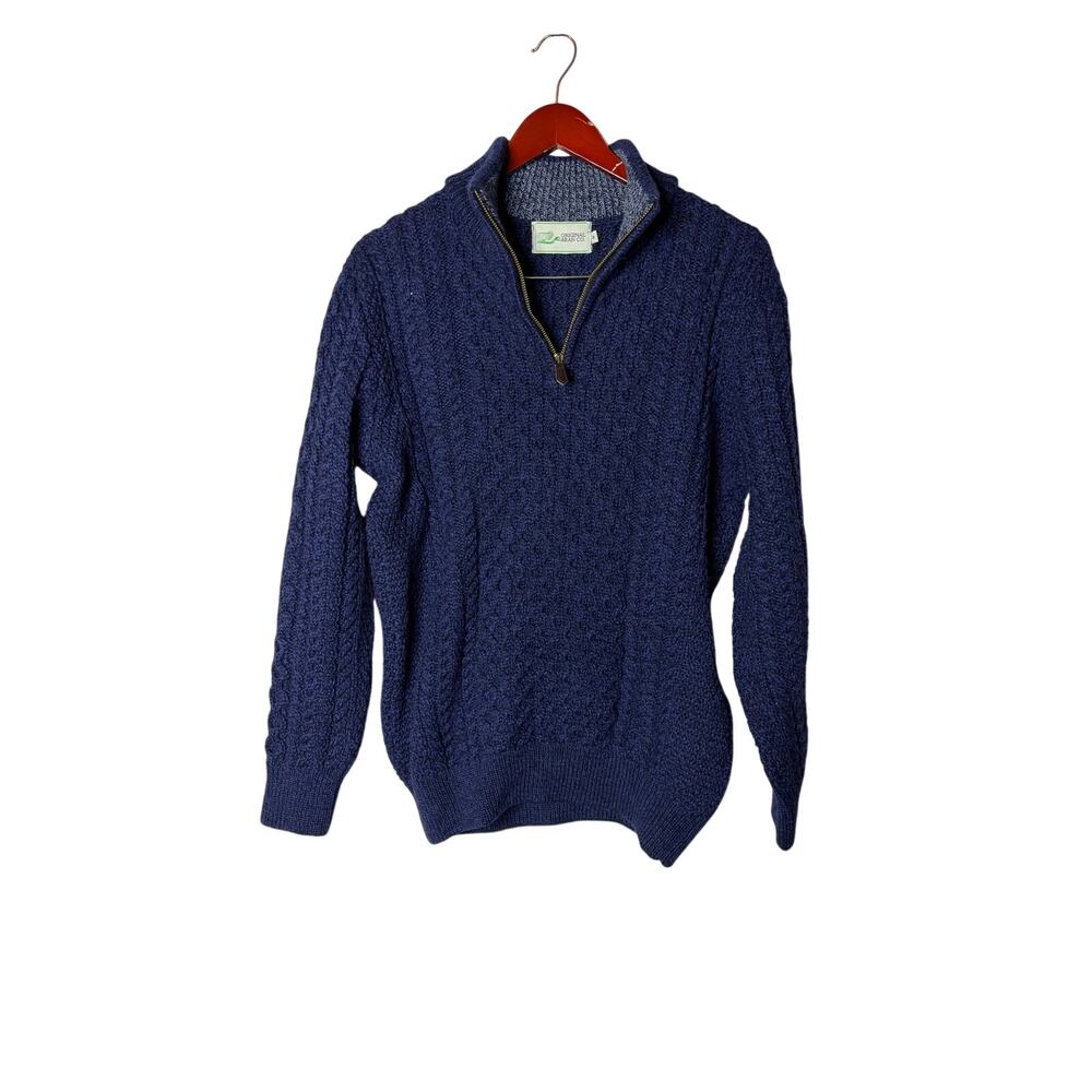 Original Aran Irish navy blue 1/4 zip merino wool troyer sweater sz M